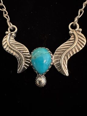 Genuine Turquoise Teardrop Feather Necklace - sterling silver Women’s Jewelry